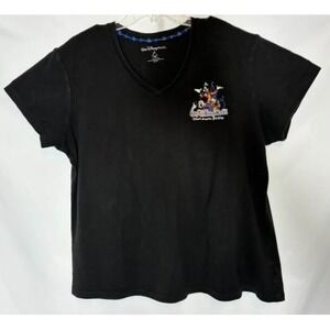 Walt Disney World Mickey Goofy Donald Embroidered Tee XXL Black V Neck